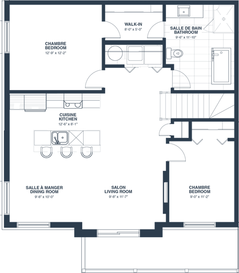 Floor plan for 2 beds, 1 bath, 1210 sqft